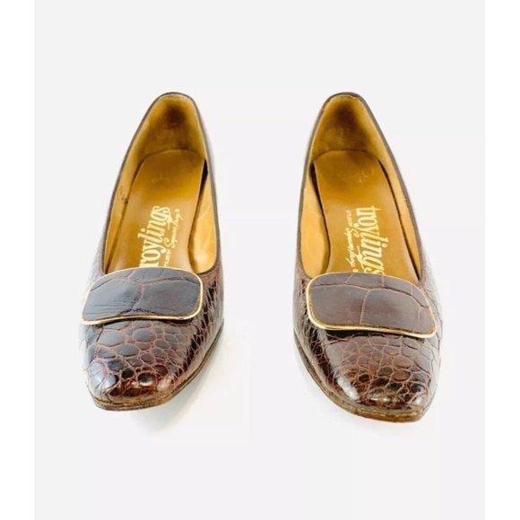 Vintage 1950's-60's SEYMOUR Troy TROYLINGS Alligator Pumps ~ 7 Narrow Brown - Picture 4 of 11